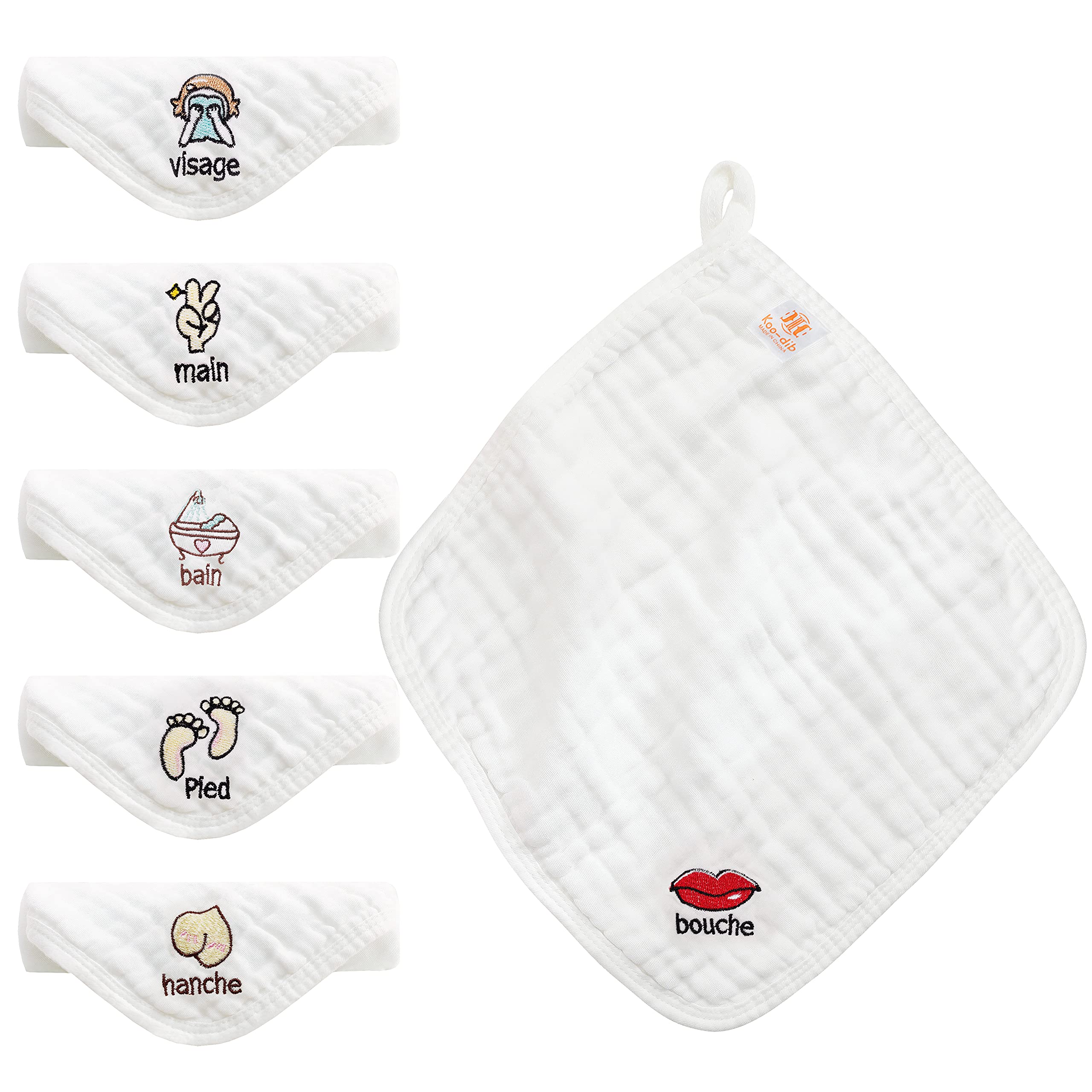 koo-dib6 Debarouillettes in Mousseline for Bébé, 100% Bio Cotton Ultra Absorbent Visage, Reusable Doux Toilette Serviettes for Nouveau-Né, 30 x 30 cm