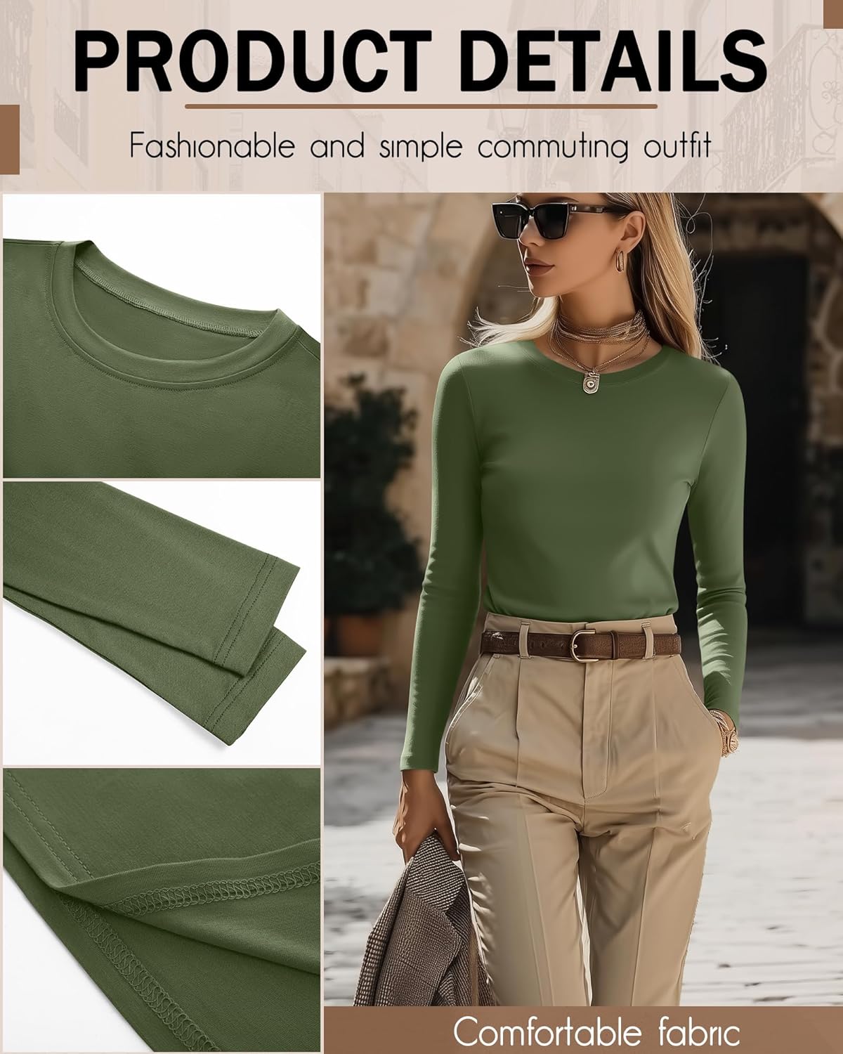 Neer 4 Pack Women's Long Sleeve Shirts Underscrub Crew Neck Slim Fit Undershirts Stretchy Casual Tight Tops - Image 6