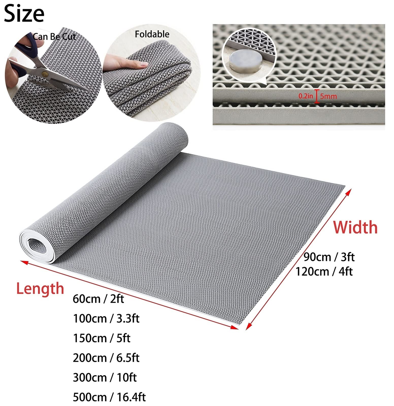 Tappeto Antiscivolo drenante in PVC, Tappeto Commerciale per Ambienti umidi, Adatto per ristoranti, cucine, Bar e Piscine, Sia Interni Che Esterni, Spessore 5 mm, Larghezza 90 cm/120 cm (col