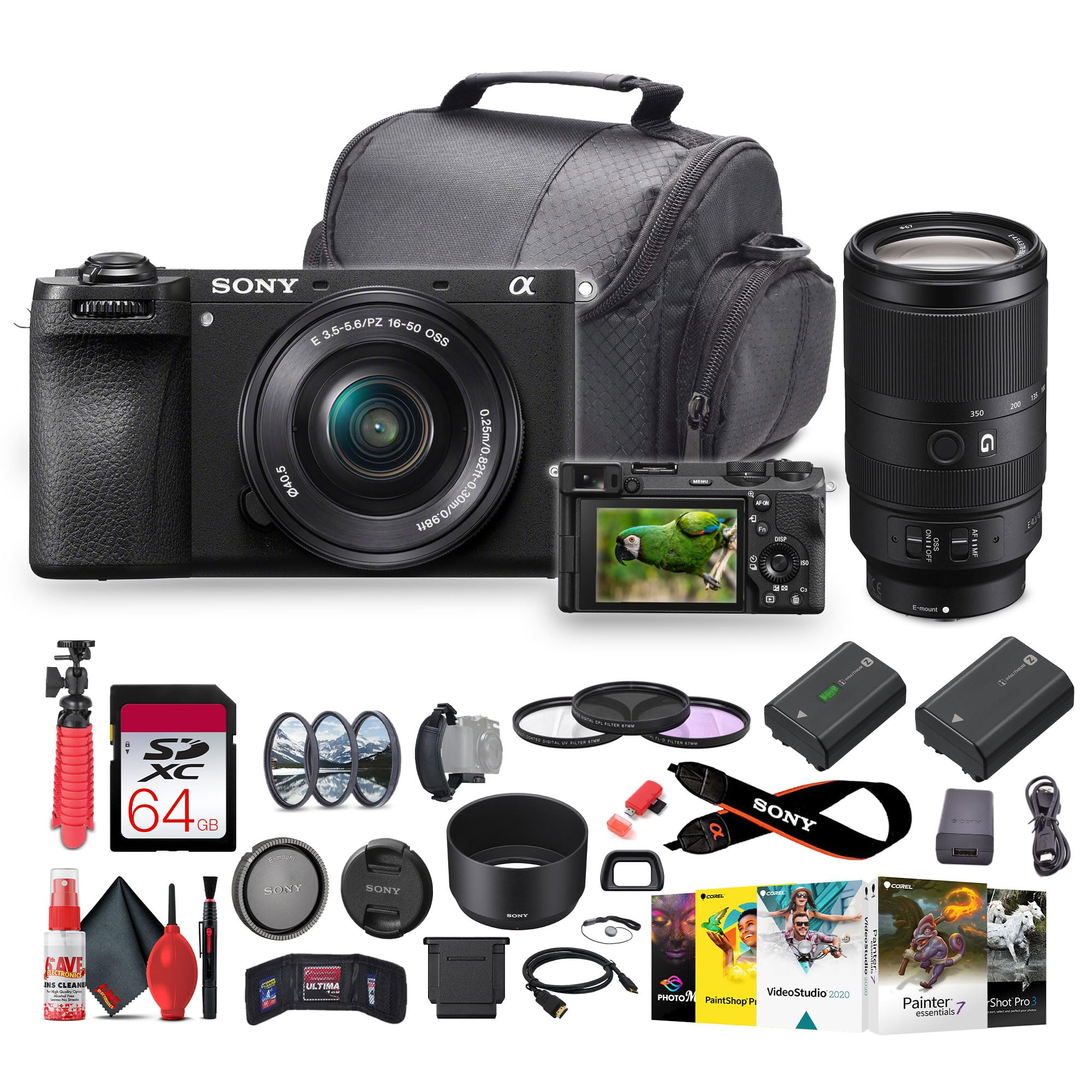 Sony Alpha a6700 Mirrorless Camera, 26 MP Sensor, 4K Video, and Vlog Friendly Functions with 18-135mm Lens (ILCE-6700M/B) + 64GB Memory Card + Filter