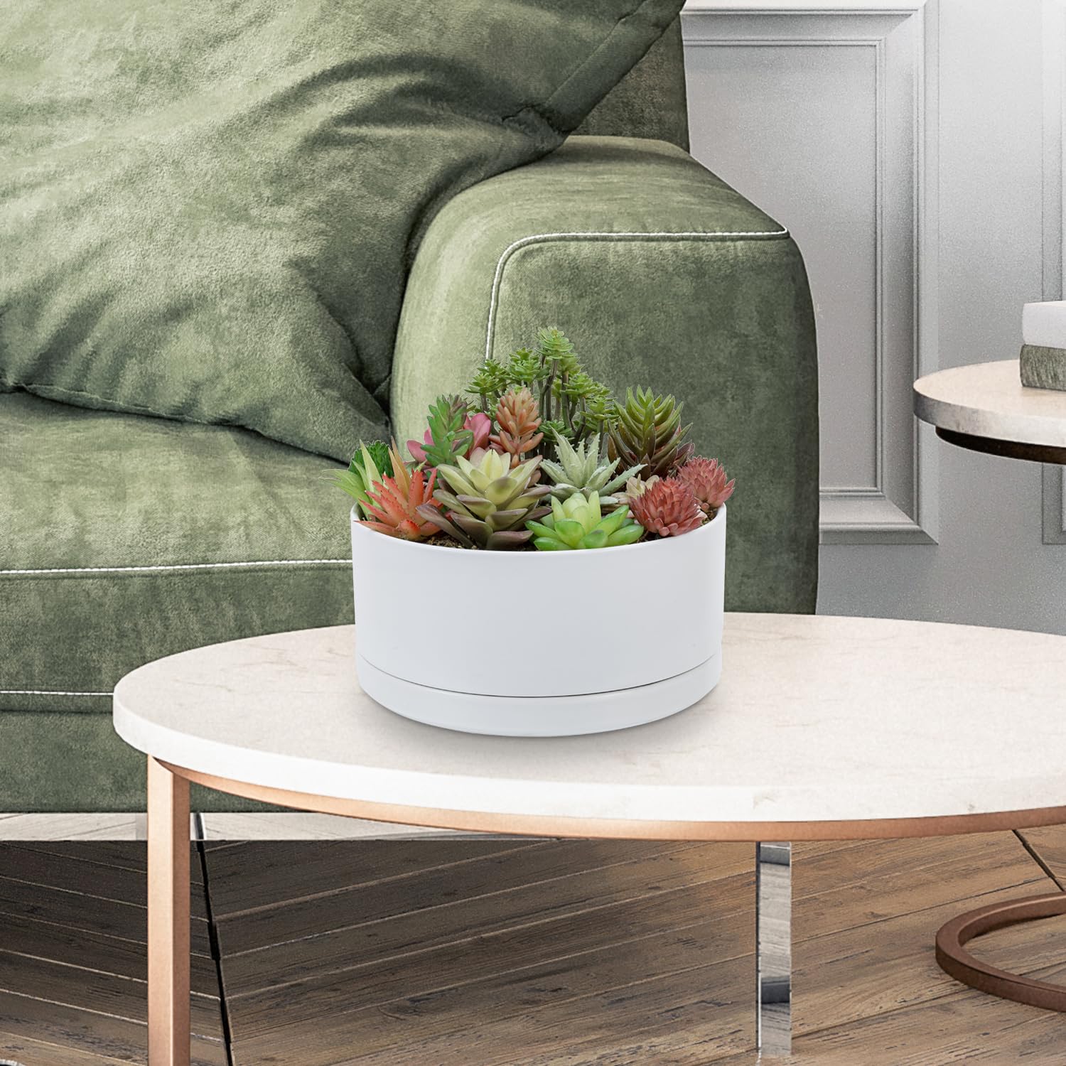 Amazon.co.jp: MyGift 円筒形 ホワイトセラミック 8インチ プラント