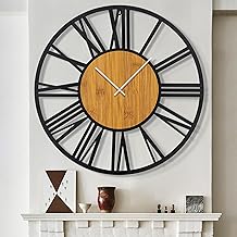 80cm Black Wood Round Wall Clock for Living Room Decor, Vintage Roman Numerals, Silent Non-Tic-TAC Hanging Clocks for Home, Garden, Office, Decoration