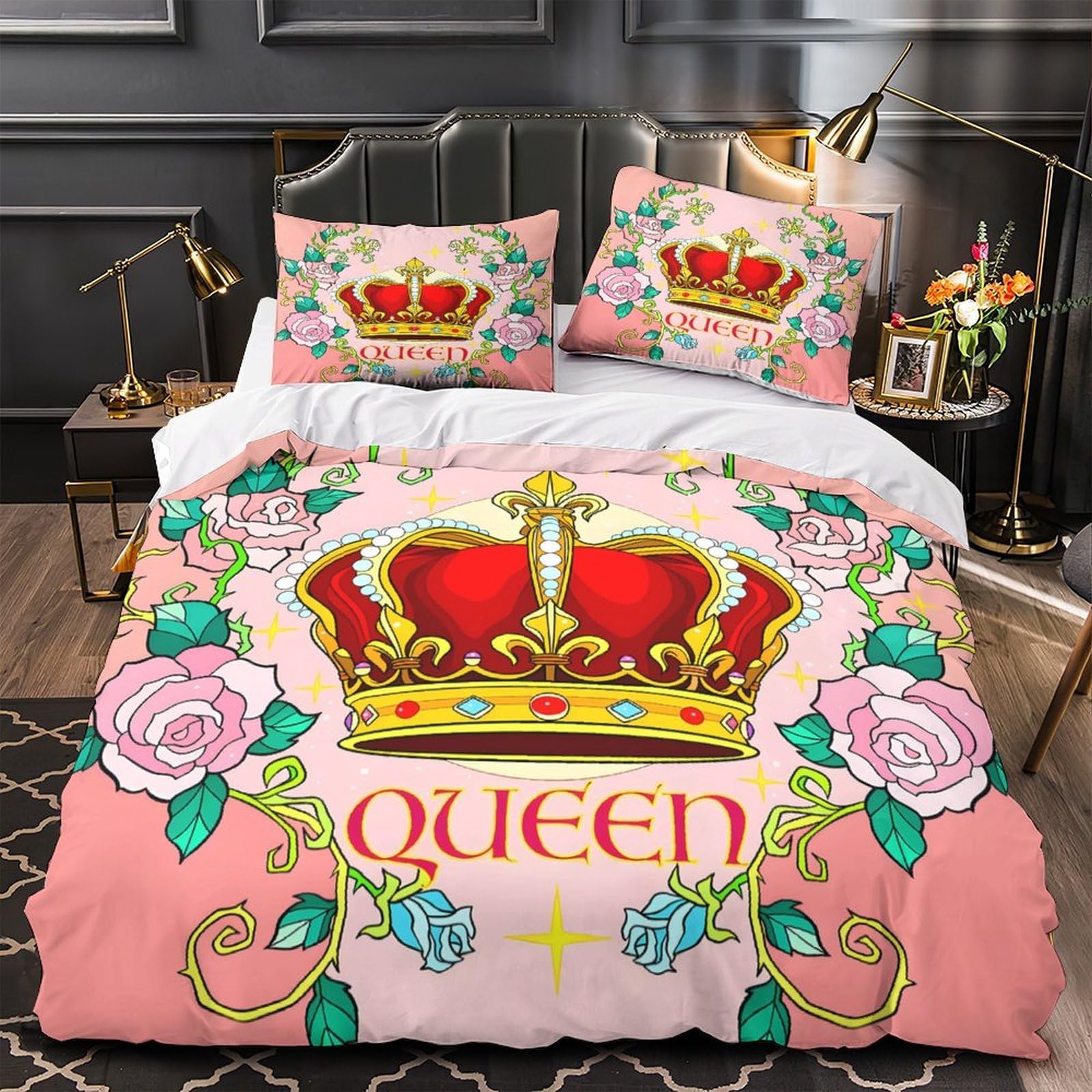 Parure de lit couronne royale vintage 135x200cm, le cadeau idéal pour une décoration de chambre cocooning