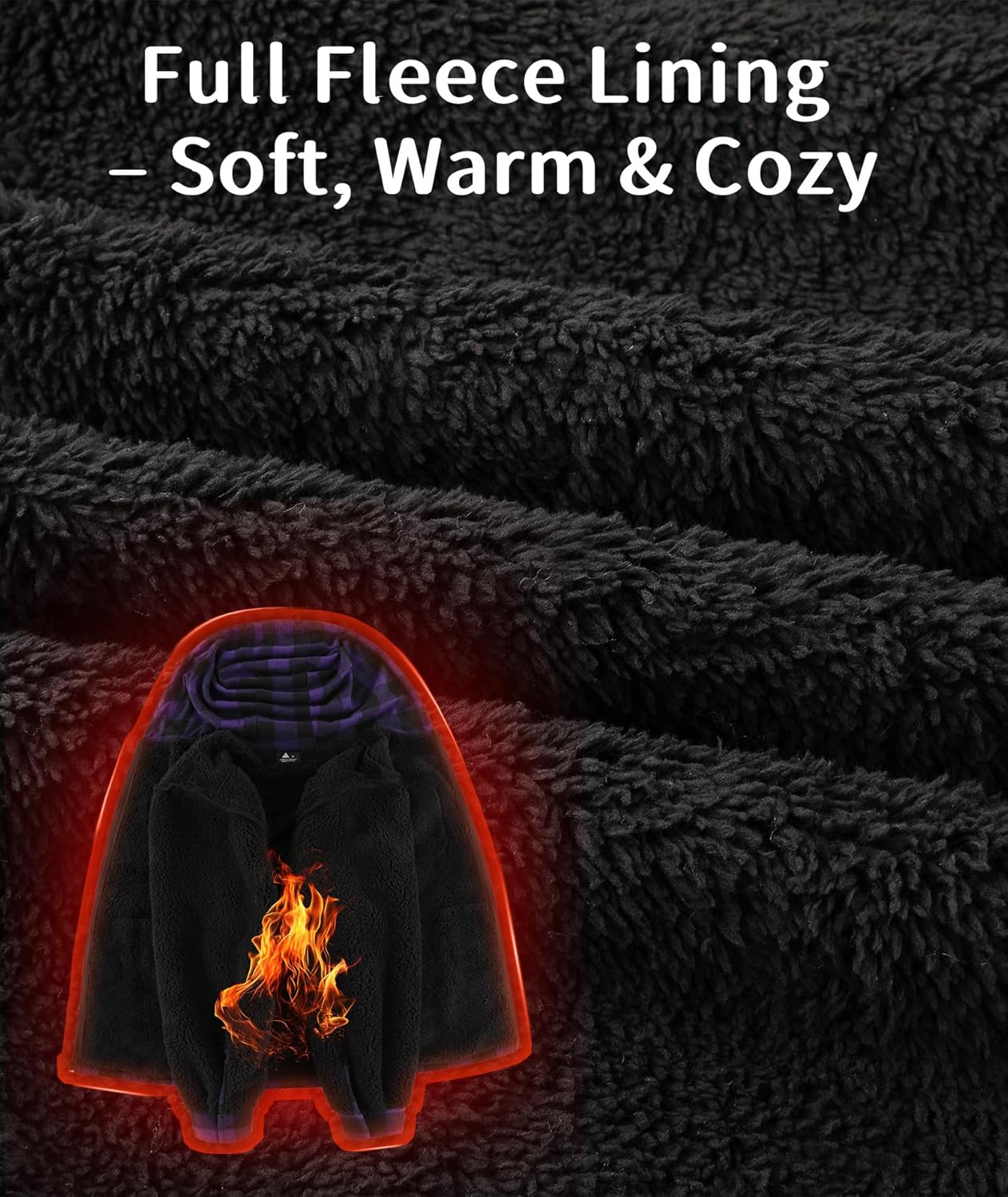 V VALANCH Men's Sherpa Lined Flannel Jacket with Hood – Zip Up Plaid Shirt Jacket Winter Outdoor Warm Outerwear Fleece Coat - Image 3