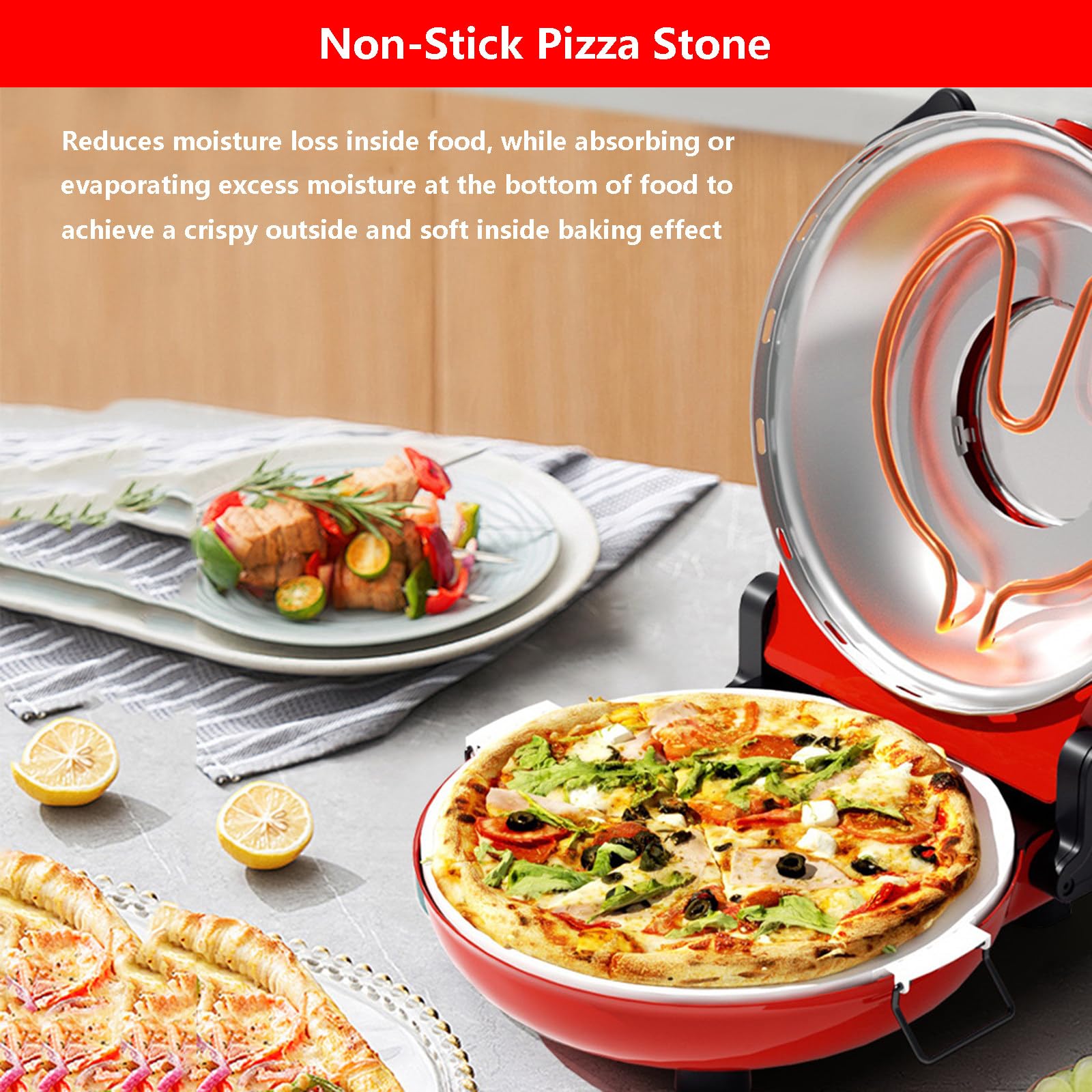 Horno De Pizza Portátil Y Máquina para Hacer Pan, Temporizador De 0 A 15Minutos | Hornos Antiadherentes para Hornear Pizza De 0 A 450℃ | Bandeja De 12"/31Cm, Horno De Pizza Profesional