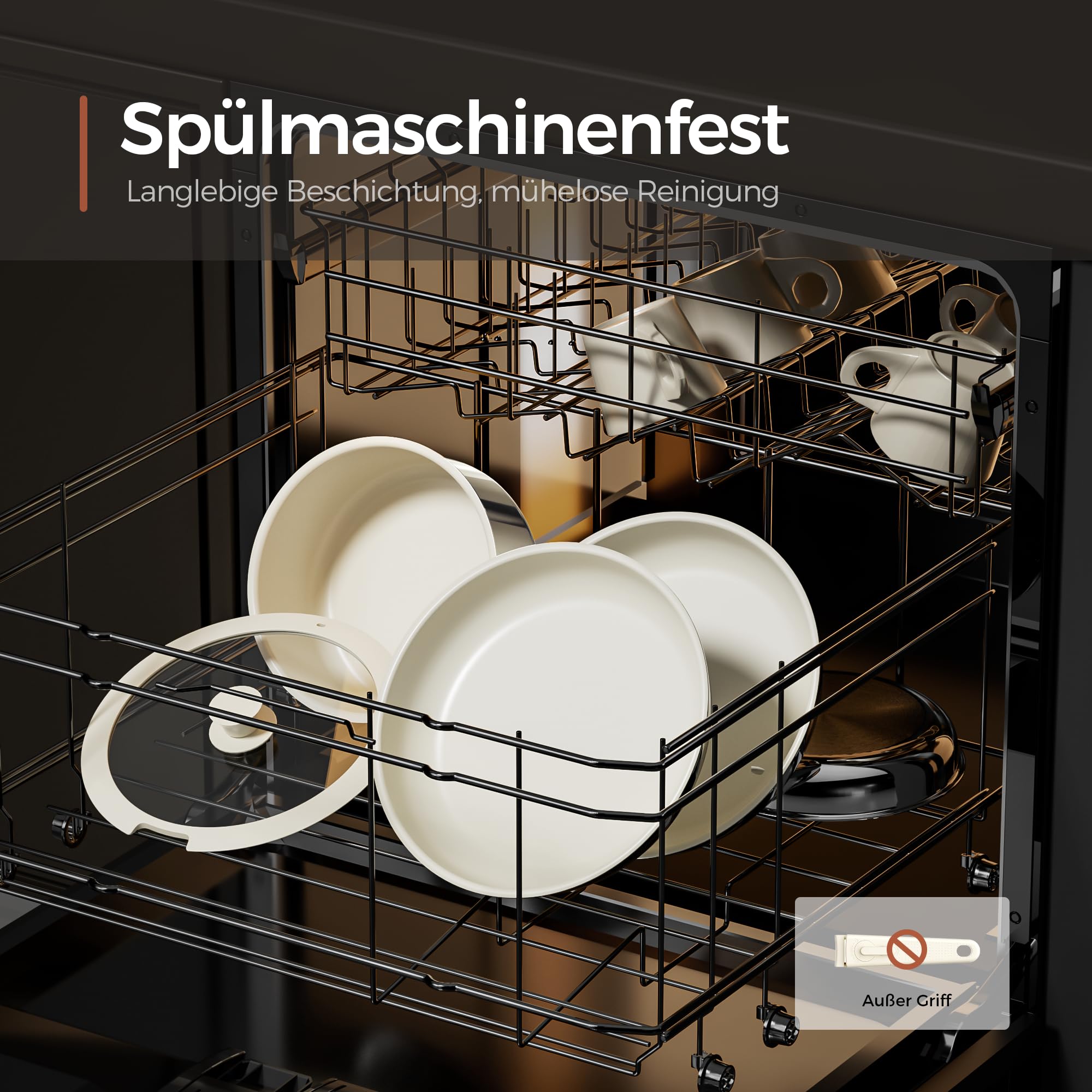 5-Teiliges Antihaft Keramik Pfannenset mit Abnehmbarem Griff, 3-Schichtiger Edelstahl Topf Set-PTFE/PFAS/PFOA frei, Töpfe Induktion, Platzsparendes Kochgeschirr, Backofen & Spülmaschinenfest