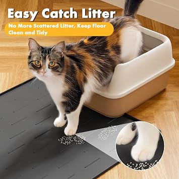 Pieviev Silicone Cat Litter Mat, Traps Litter & Easy to Clean, 34'' x 22''