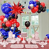 Vista 3 de Kit de arco de guirnalda de globos azules, rojos y negros, kit de arco de globos con globos plateados metálicos con globos de estrella para niños
