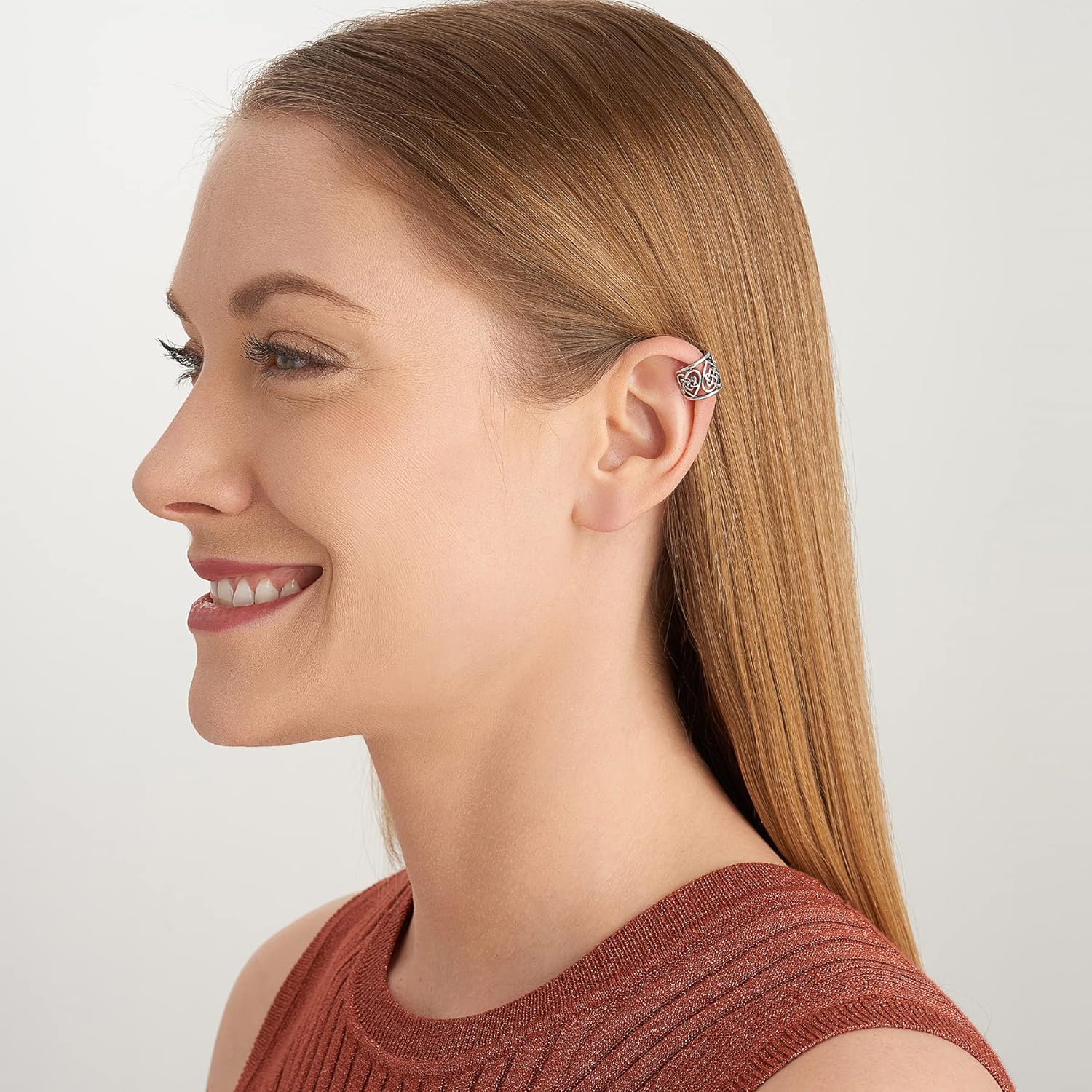 MORGAN & PAIGE .925 Sterling Silver Celtic Heart Knot Ear Cuff Earrings for Women - Rose Gold, Yellow Gold Plated or Oxidized Silver Ear Cuffs Non Piercing, Cartilage Earring Silver Ear Clips Jewelry