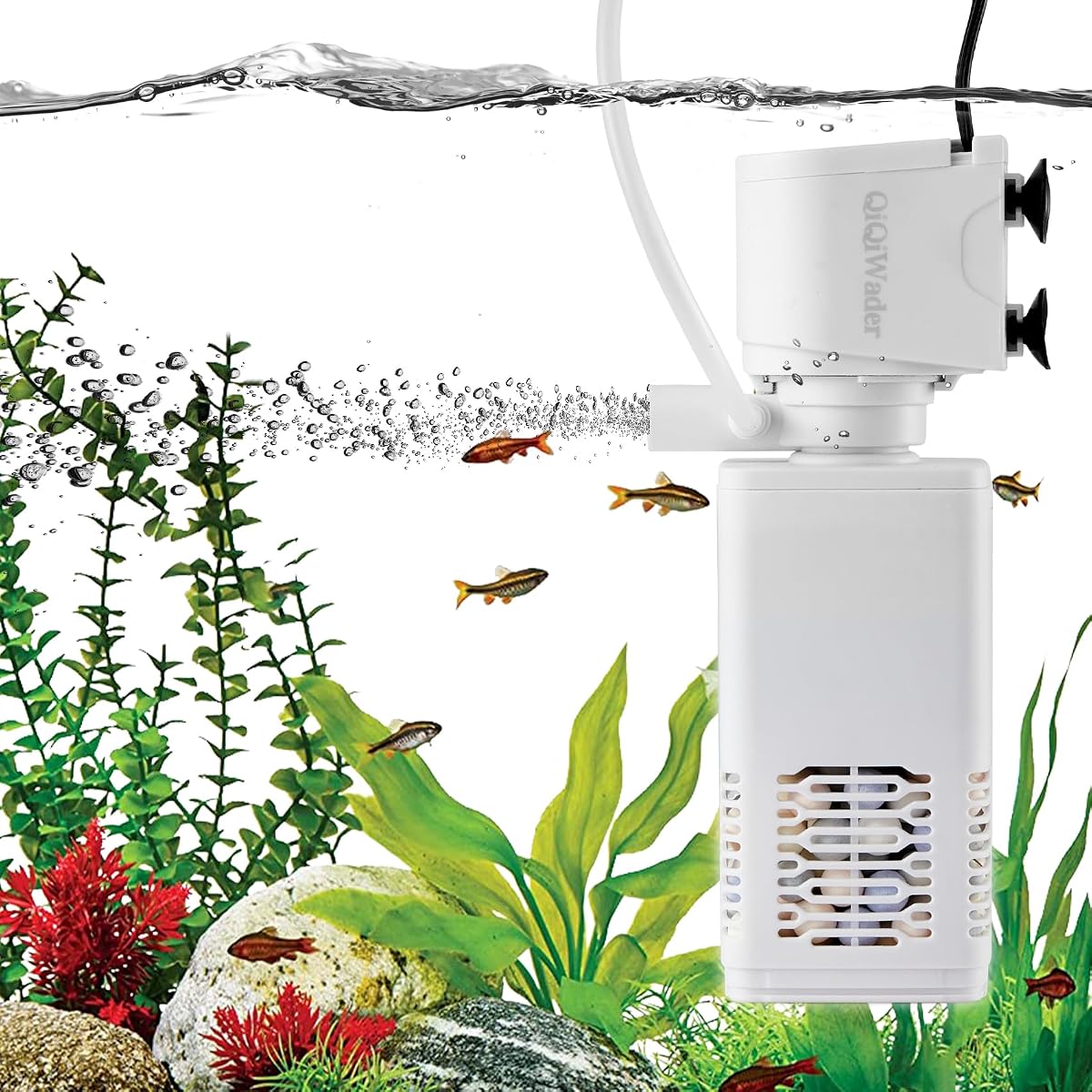 Internal Aquarium Filter, fish tank filters, small fish tank filter | 6W, 130 GPH. For 10–40 gal aquariums. Filtration, aeration & water circulation with adjustable bubble size.