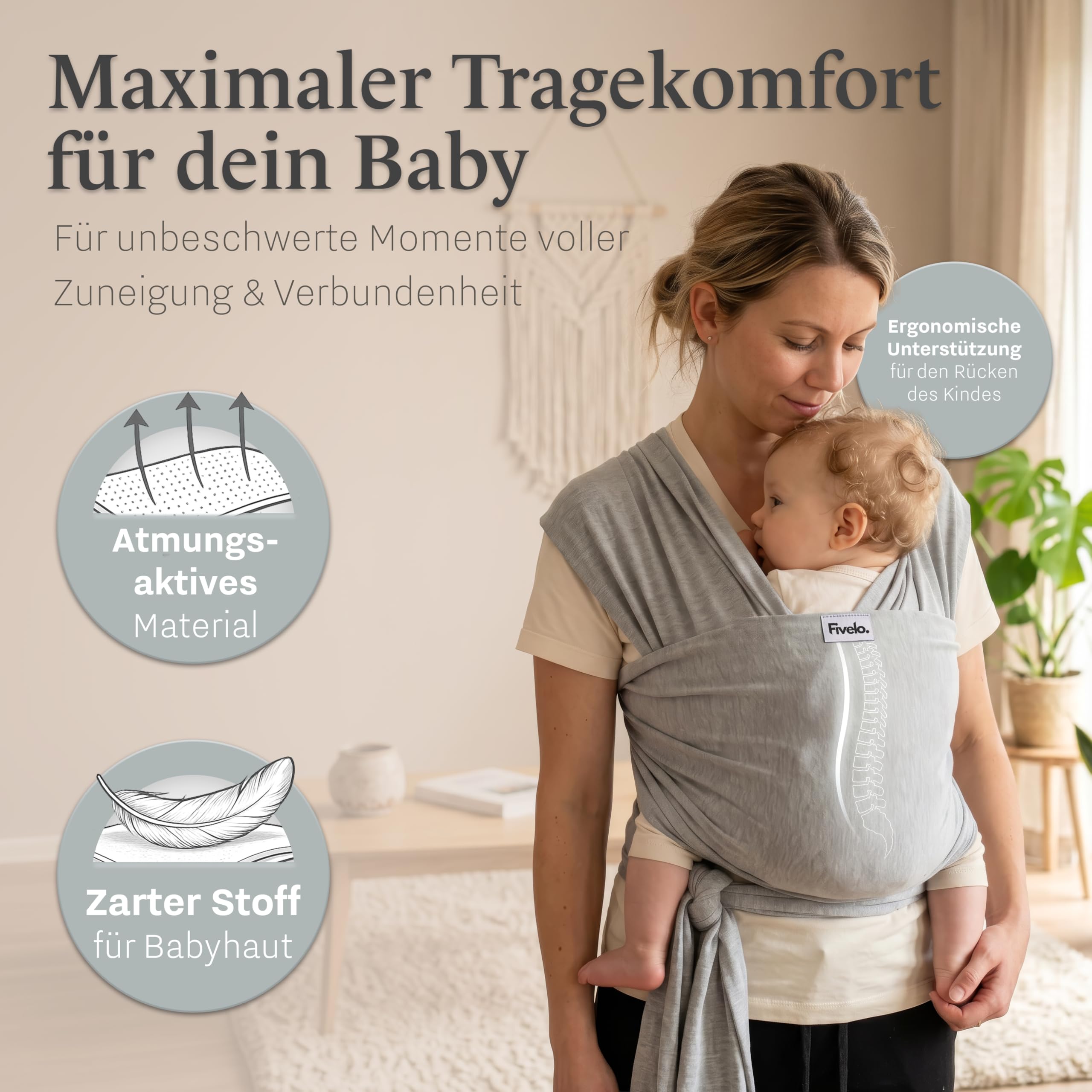 Babytragetuch, Tragetuch für Neugeborene und Baby aus 95% Baumwolle