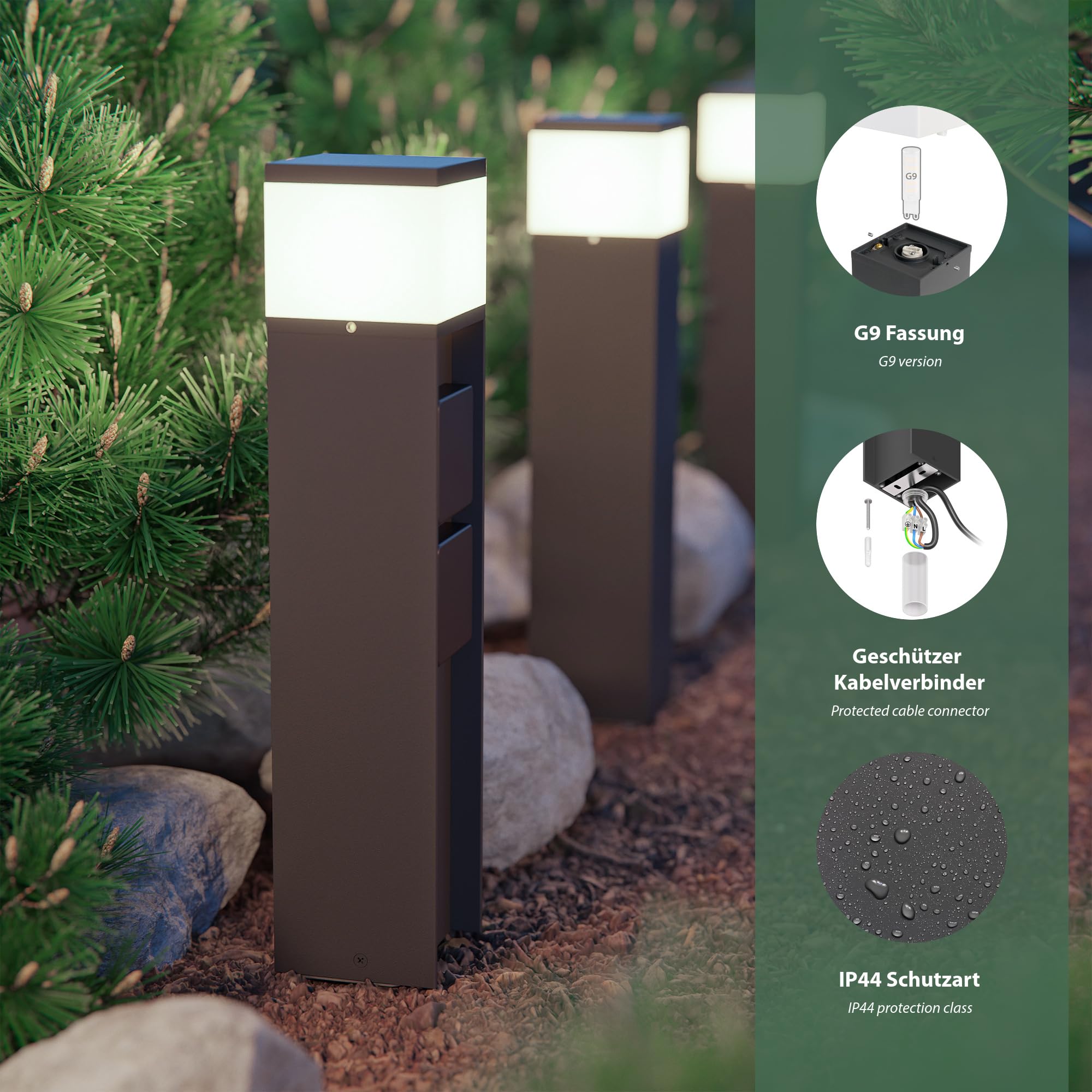 ledscom.de Bollard light PODEL per esterni, Smart Home, 39cm, antracite, 2 prese, incl. lampadina G9, 596lm, bianco
