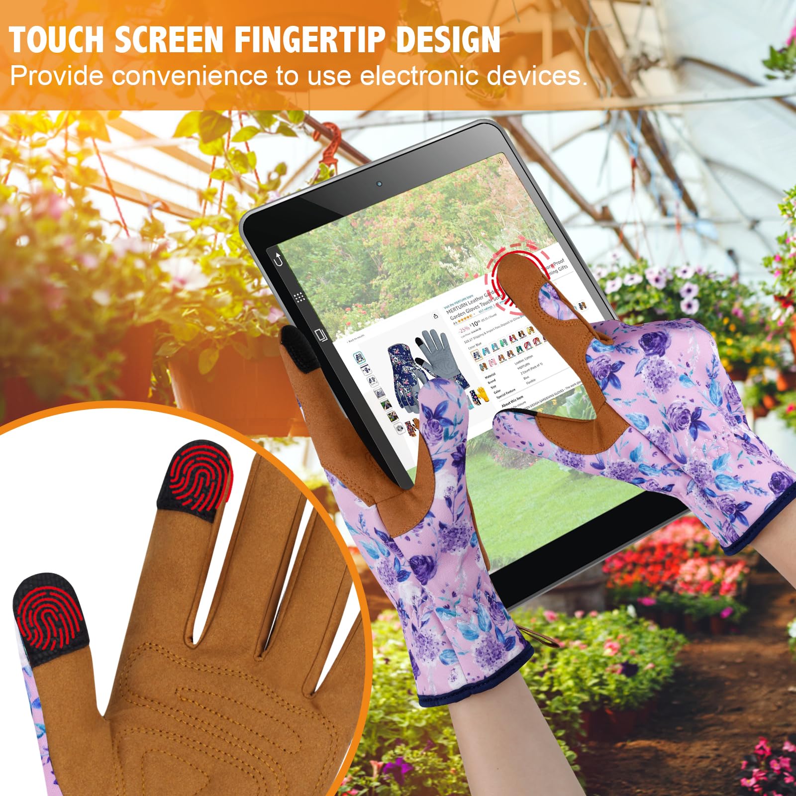 Guantes de jardinería de cuero para mujer, guantes de jardín a prueba de espinas, diseño de pantalla táctil, guantes de trabajo resistentes para plantar, cavar, podar, girasol negro
