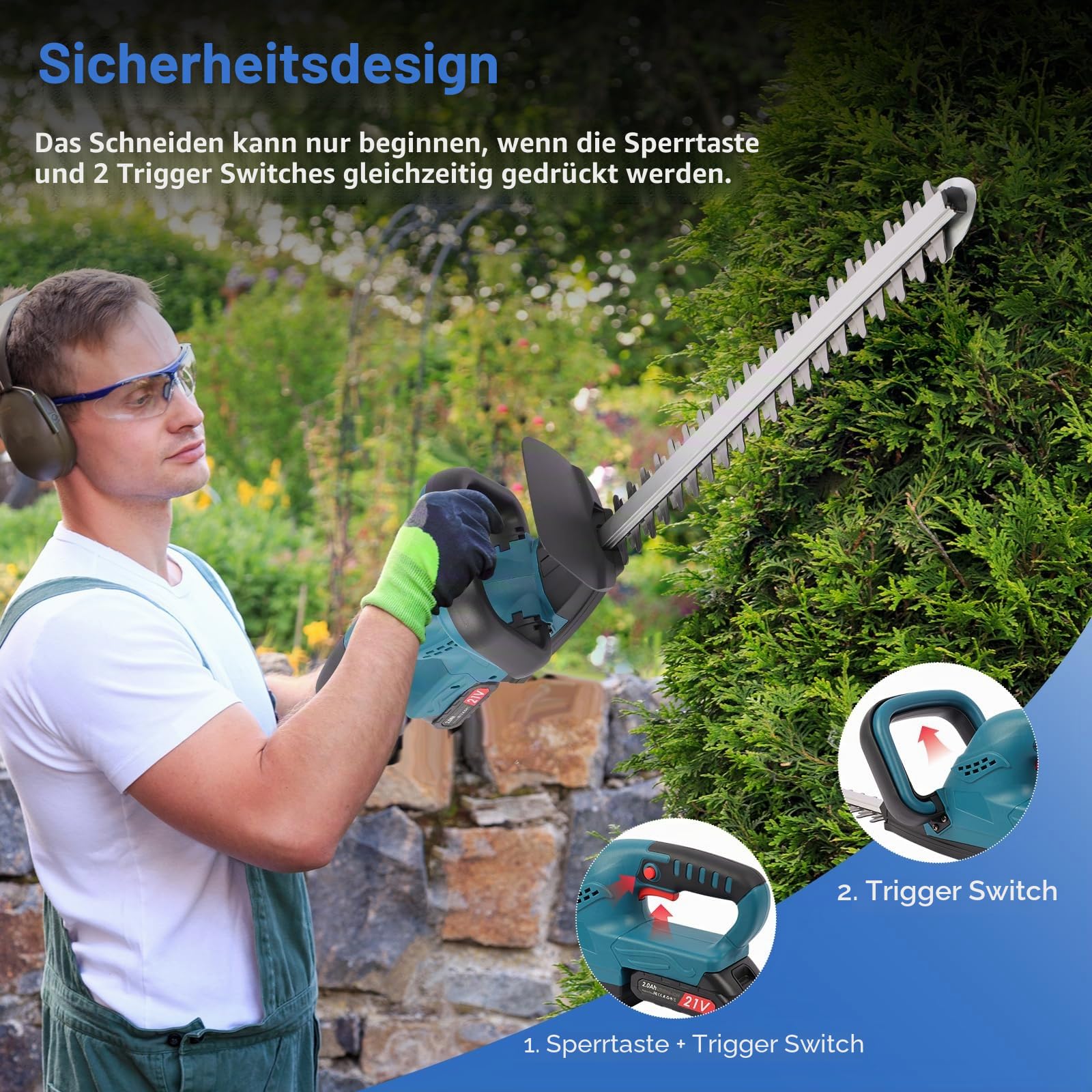Akku-Heckenschere Nexalite 21V 2in1, 2x2000mAh, 480mm, 20mm