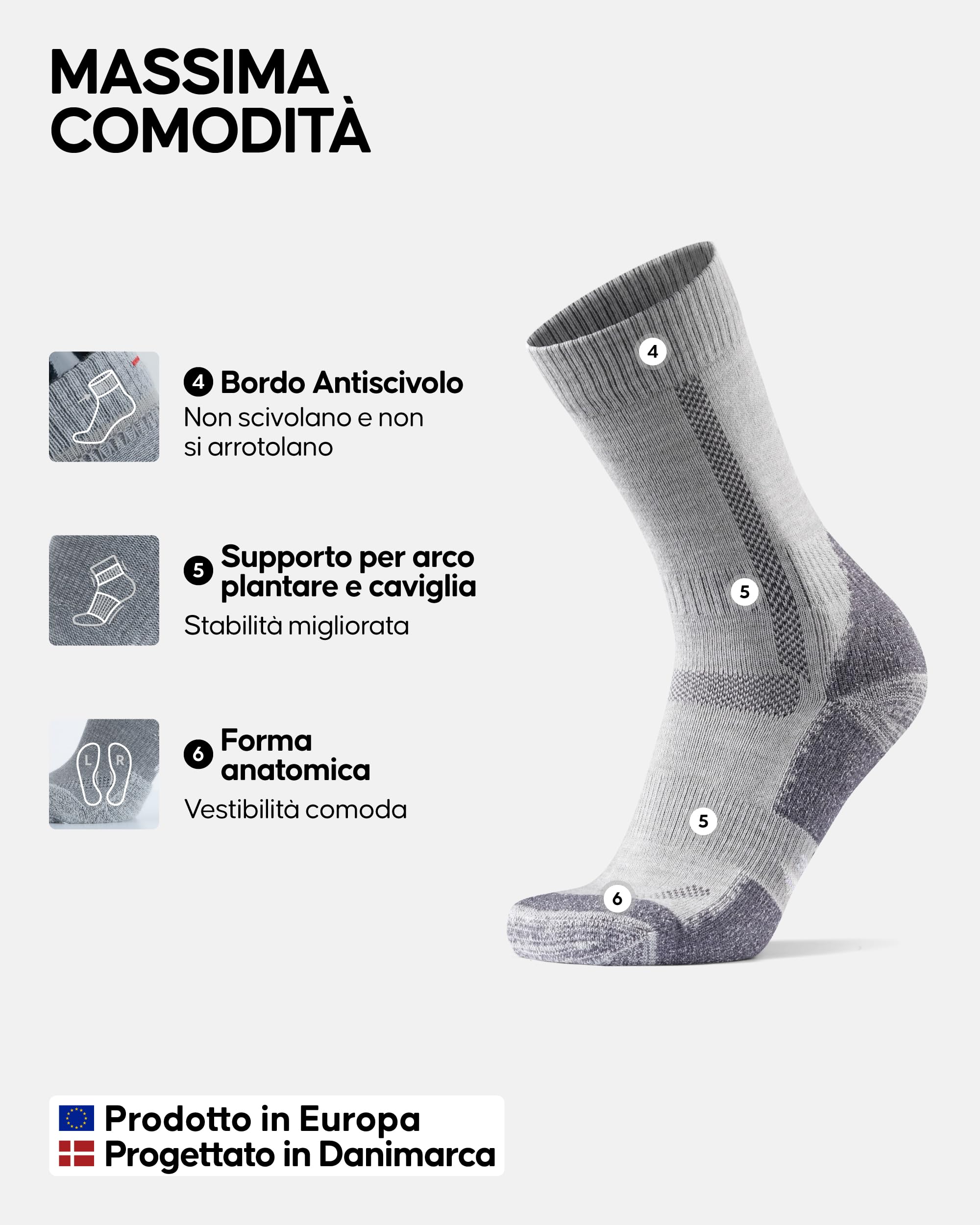 DANISH ENDURANCE Calze Trekking in Lana Merino, Anti-Vescica, Calzini Escursionismo da Uomo, Donna, Bambino, 3 Paia