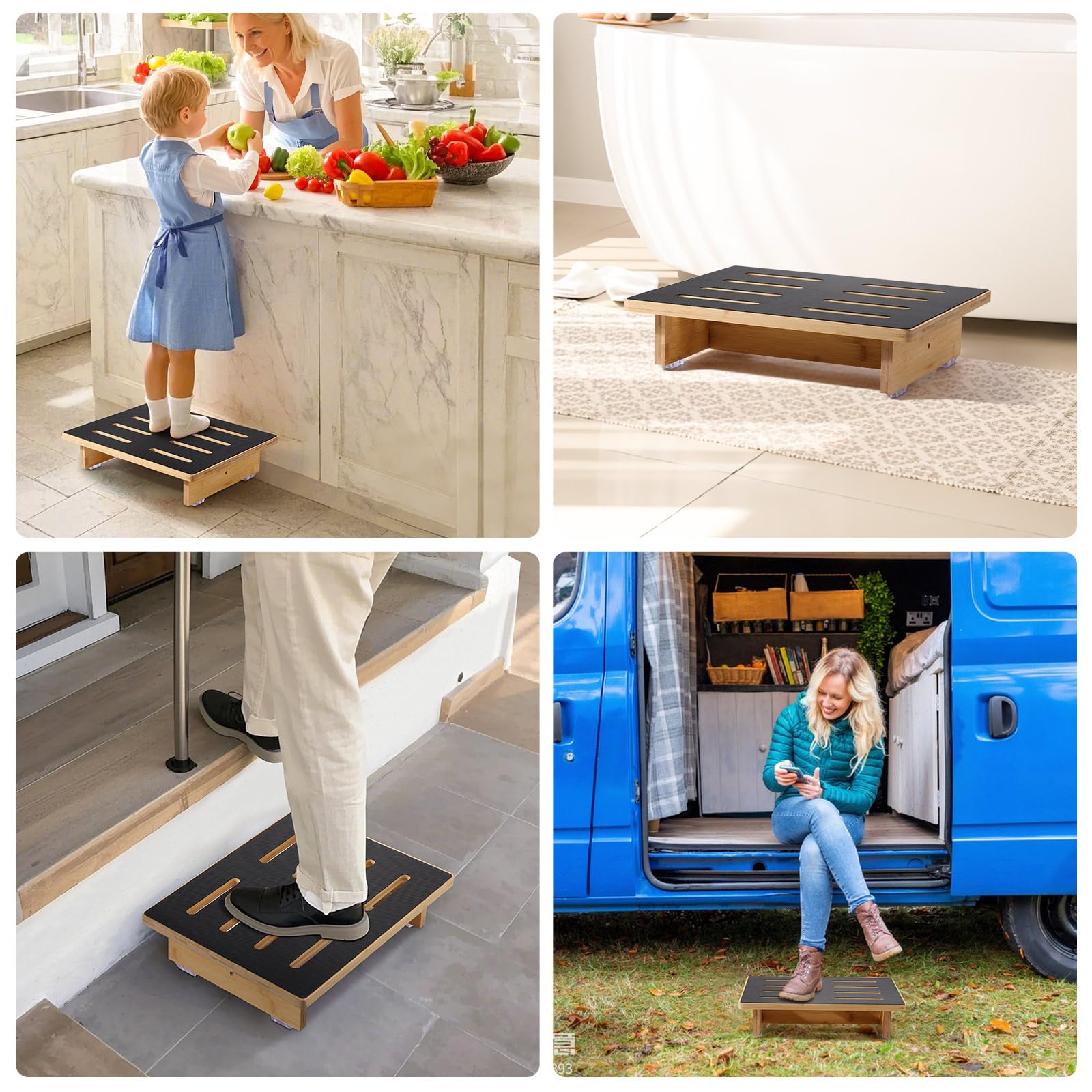 Roylvan Taburete para Adultos, Escalón para Camas Altas, Taburete Antideslizante con Capacidad de Carga de 440 LB para Ancianos, Niños, Junto a la Cama, Ducha, Cocina, Madera de Haya/Negro