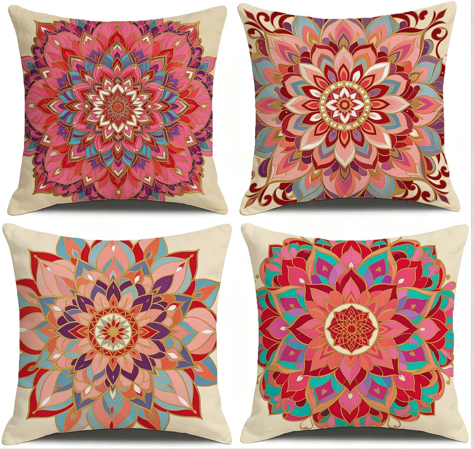 Coussin Exterieur Impermeable Rose, Taie Oreiller 45x45 Set de 4, Cod-3394