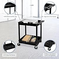 Vista 6 de Luxor Carro utilitario rodante de 2 estantes con ruedas resistentes - Negro