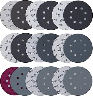 Aewio 48PCS 5 inch 8 Hole #400-#2500 Sanding Discs 400 600 800 1000 1200 1500 2000 2500 Grit Wet Dry Sandpaper Compatible for Random Orbital Sanders (#400-#2500 Grit Each 6PCS)