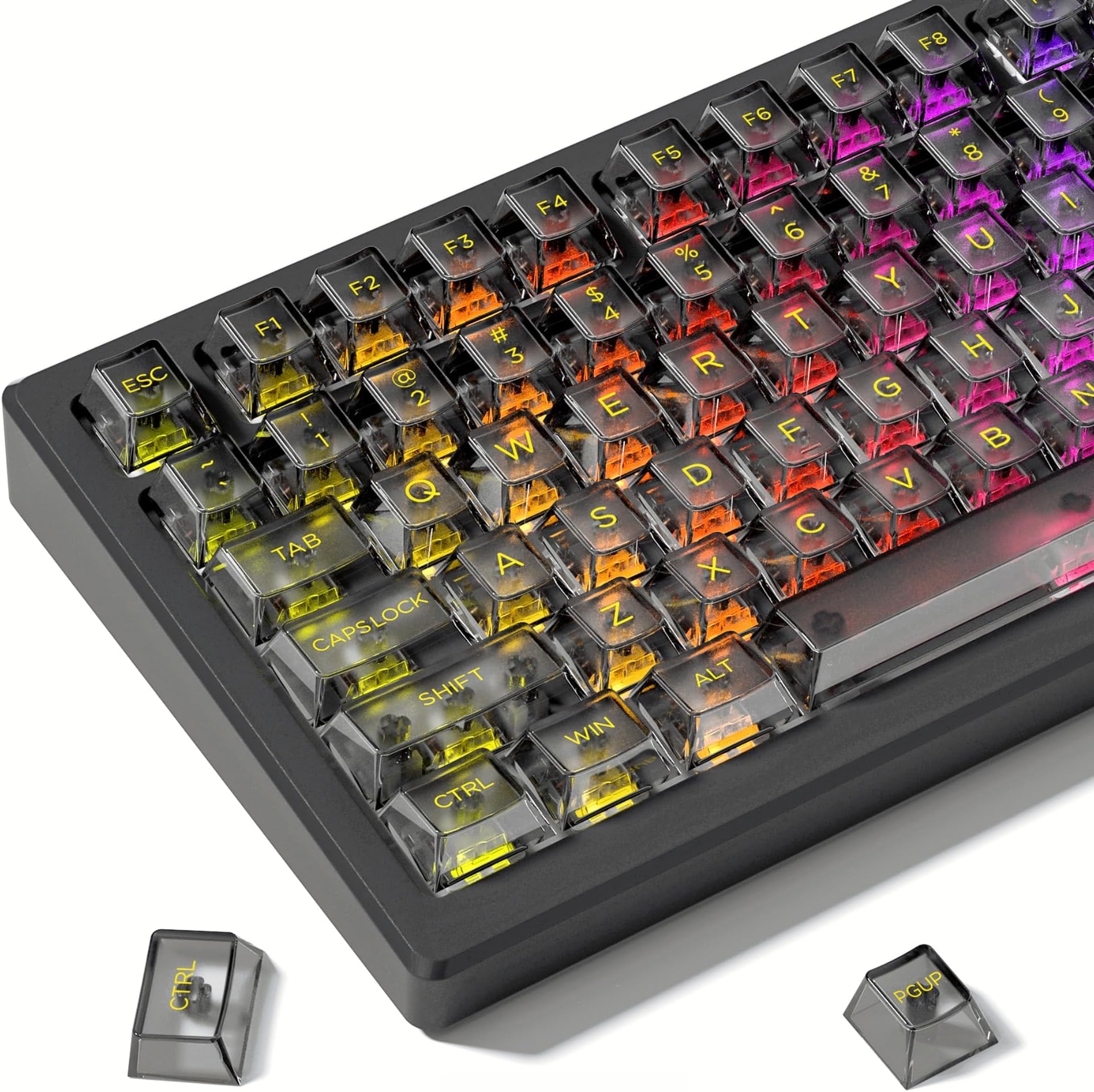 Crystal Clear Keycaps, PC Material, Black Transparent, Cherry Profile for Cherry Gateron Mx Switches Gaming Mechanical Keyboard (140 Key, Only Keycaps)