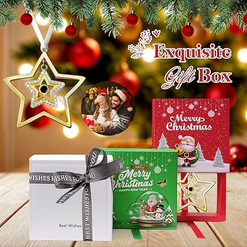 Miniatura 9 de Adorno de foto personalizado para árbol de Navidad, decoración personalizada con imagen en el interior, colgante de proyección de copo de nieve