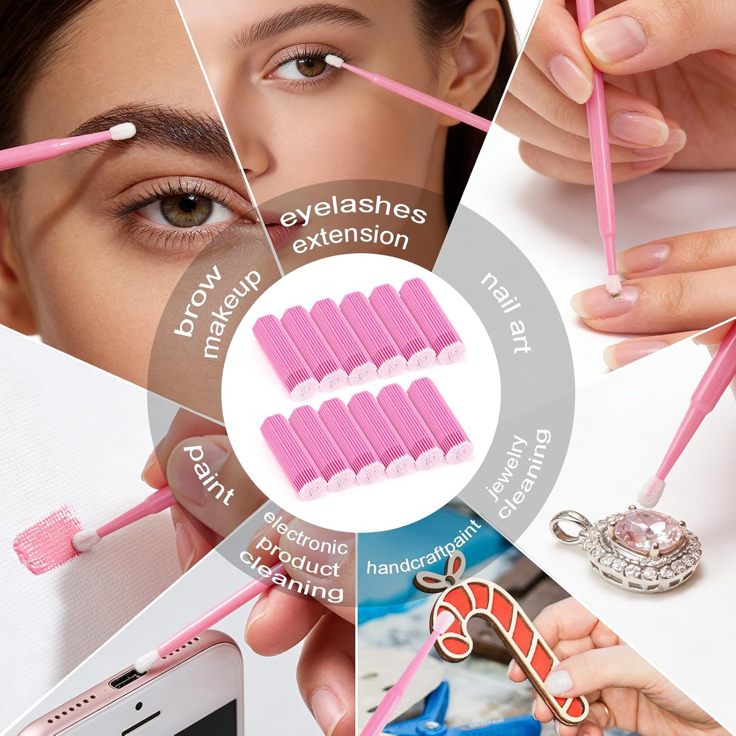 1200 Pcs Disposable Micro Applicator Brush, Disposable Micro Eye Lashes Mascara Wands, Applicators Eyelash Brushes for Eyelash Extensions, Nails, Eyeliner(Pink)