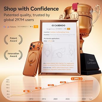 CASEKOO Glossy 360 Spin Magnetic Stand for iPhone 17 Pro Max Case [Fit for MagSafe][17FT Military Protection] Slim Hand-Polished Frame Titanium Alloy Sturdy Stand 6.9, Glossy Cosmic Orange