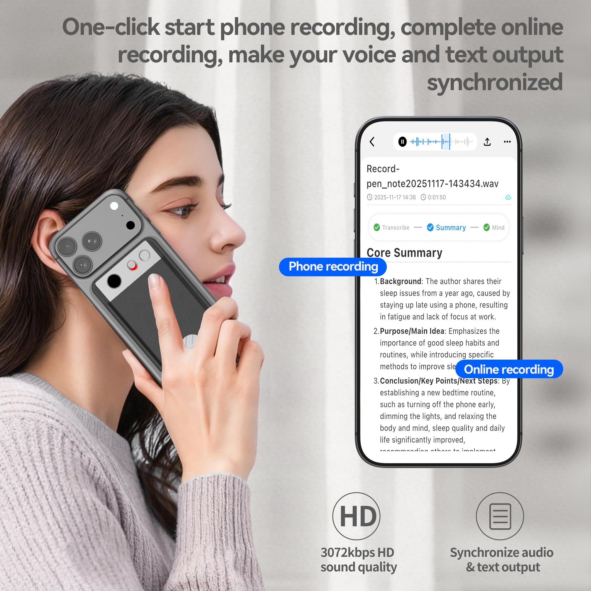 Registratore vocale AI ultra sottile con controllo APP Supporto Trascrizione e riepilogo illimitato, AI Note Taker con cancellazione del rumore DSP, dispositivo di registrazione AI per riunioni