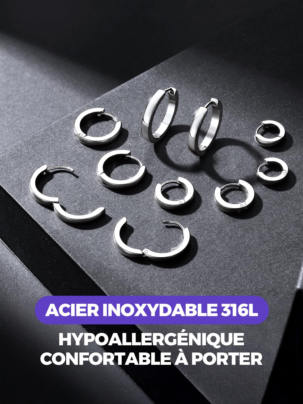 Richsteel 3/5 Paires Boucles d'oreilles en Acier Inoxydable pour Homme Femme - Set de Créoles d'Oreilles Cadeau Saint-Valentin - Bijoux pour Couples