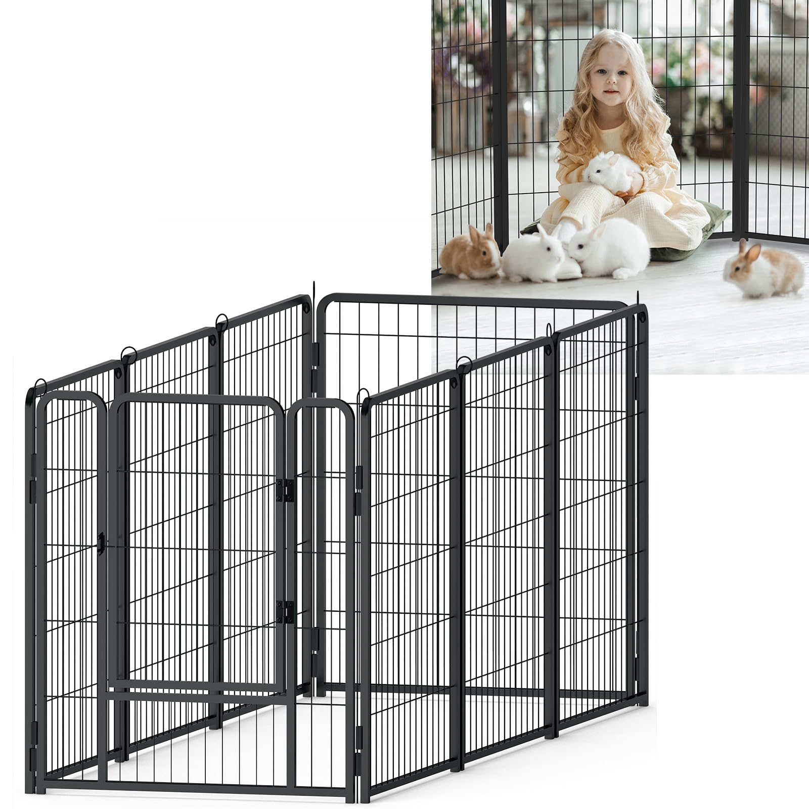 YUENFONG 8 Pièces Enclos pour Chiots Enclos de Jeu pour Chiots 80cm de Hauteur, Enclos de Jeu pour Chiens Enclos pour Chiens avec Porte, pour Chiens Lapins Animaux Domestiques (XL, 528x65x80cm)