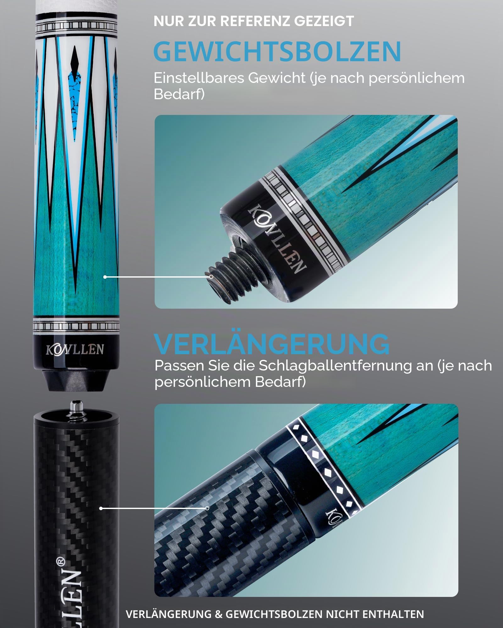 KONLLEN Billardqueue aus Carbonfaser, 147cm, professionelles Billardqueue für Erwachsene, Vollcarbon-Technologie, geringe Ablenkung, 12.5 mm Spitze (leicht zu kontrollieren, Pro Taper, ultraweich)