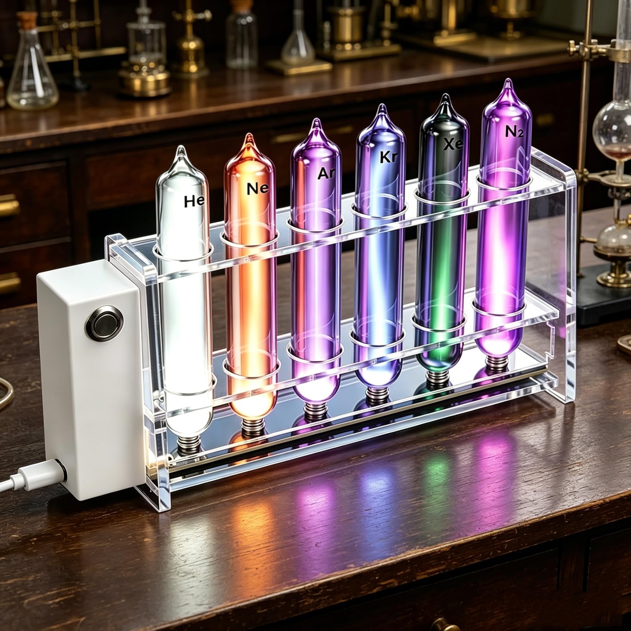 YZDKJZ Gas Luminescence Demonstration, Rare Gas Sealed Glass Tubes, With Contains 6 Cylindrical Tubes (he/ne/ar/kr/xe/n), With Circular Support Excitation Equipment, For Physics Chemistry
