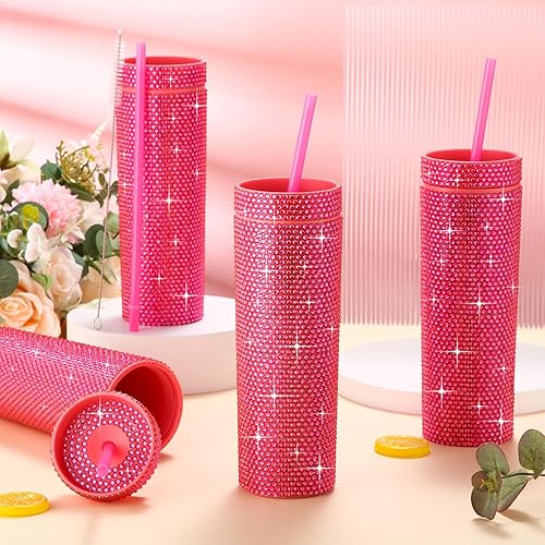 Miniatura 4 de 6 vasos brillantes a granel de 16 onzas con diamantes de imitación, reutilizables, vasos de plástico con diamantes de imitación para mujeres, niñas,