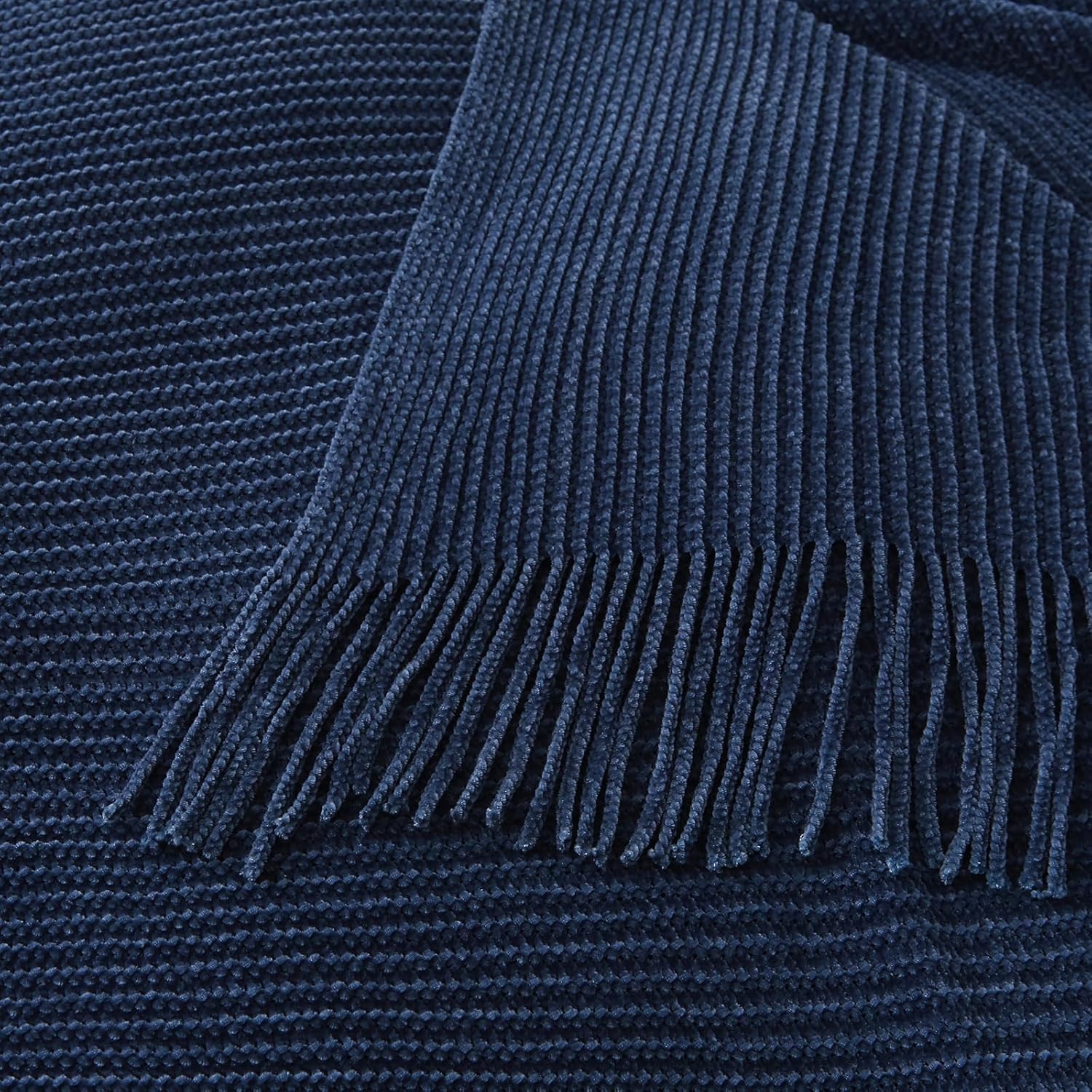 Chenille Throw Blanket for Couch, Soft Cozy Knitted Boho Blanket for Bed, Lightweight Spring Fall Throw with Tassel, 50x60 (Navy) - Image 4