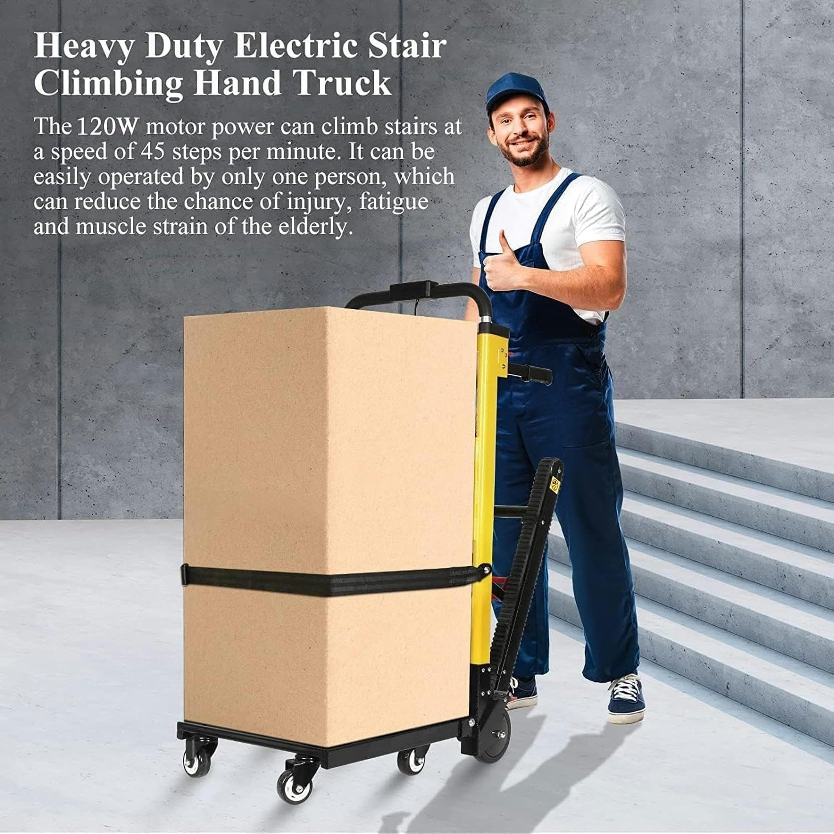 Sube-escaleras con orugas Silla de Ruedas Sube-escaleras eléctrica Plegable, Carro Resistente con Capacidad de Carga de 200 kg, Sube-escaleras a batería con 6 Ruedas
