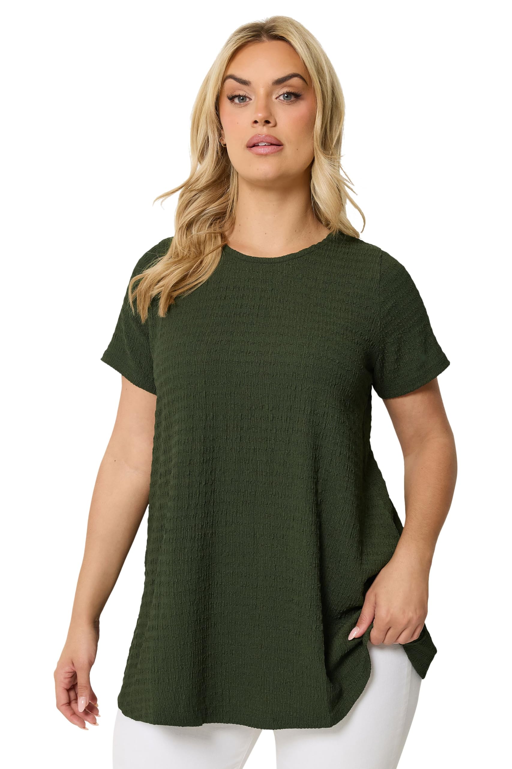 Yours Women's Textured Swing Top in Dark Green | Size: 34-36
