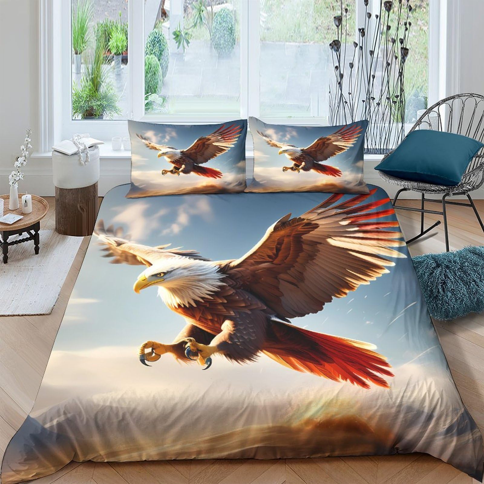 Ctjqhvkz Style-5 3D Printed Majestic Eagle Fitted Sheet Microfiber Soft Breathable Sunrise Bird Mattress Cover For Bedroom Dorm Decor Single（135X200cm）