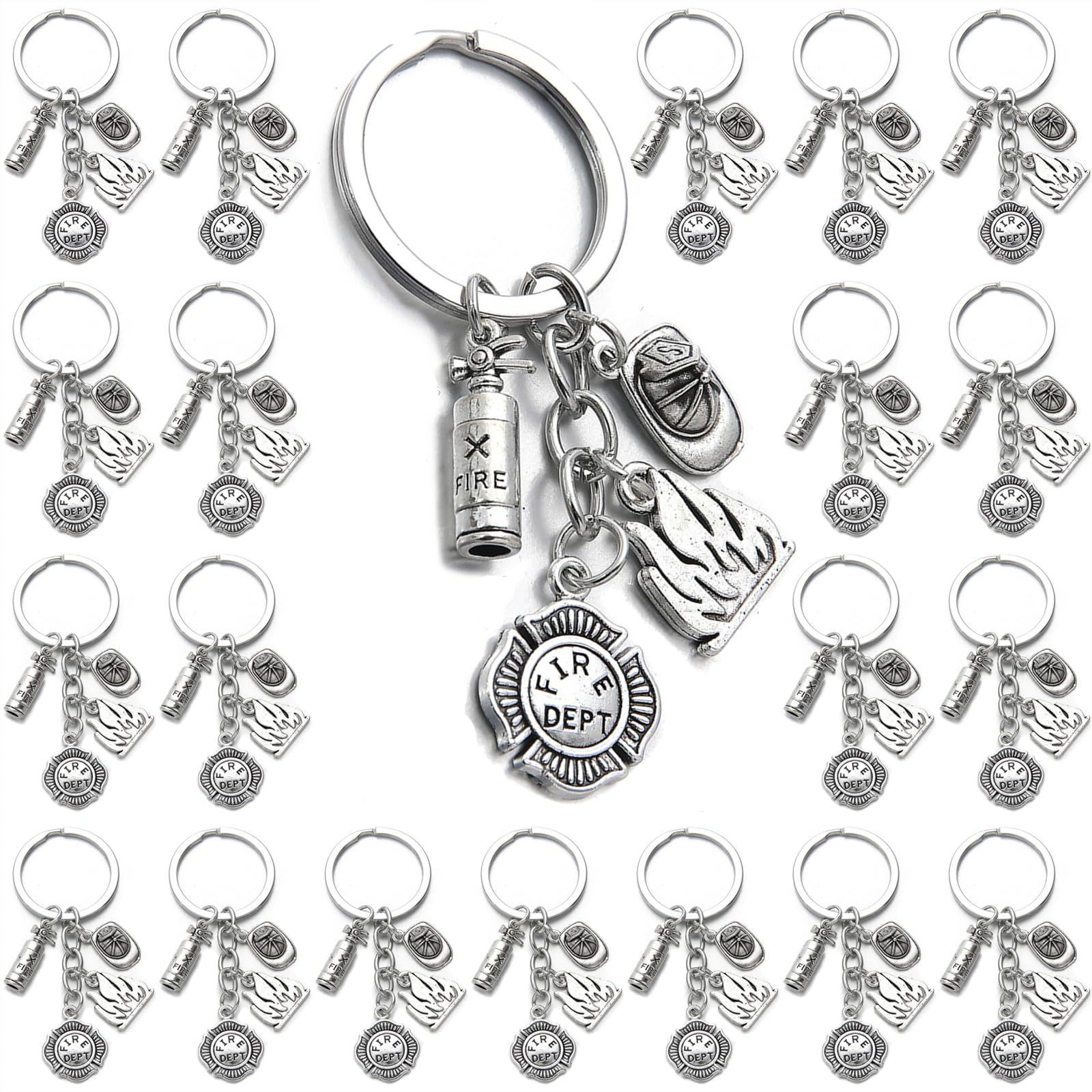 PHAETON 20PCS Fire Extinguisher Hat Keychain Fire Fighter Gift Firefighter Keychain Safety Helmet Pendant Keychain Car Ornament Keychain Pendant For Men