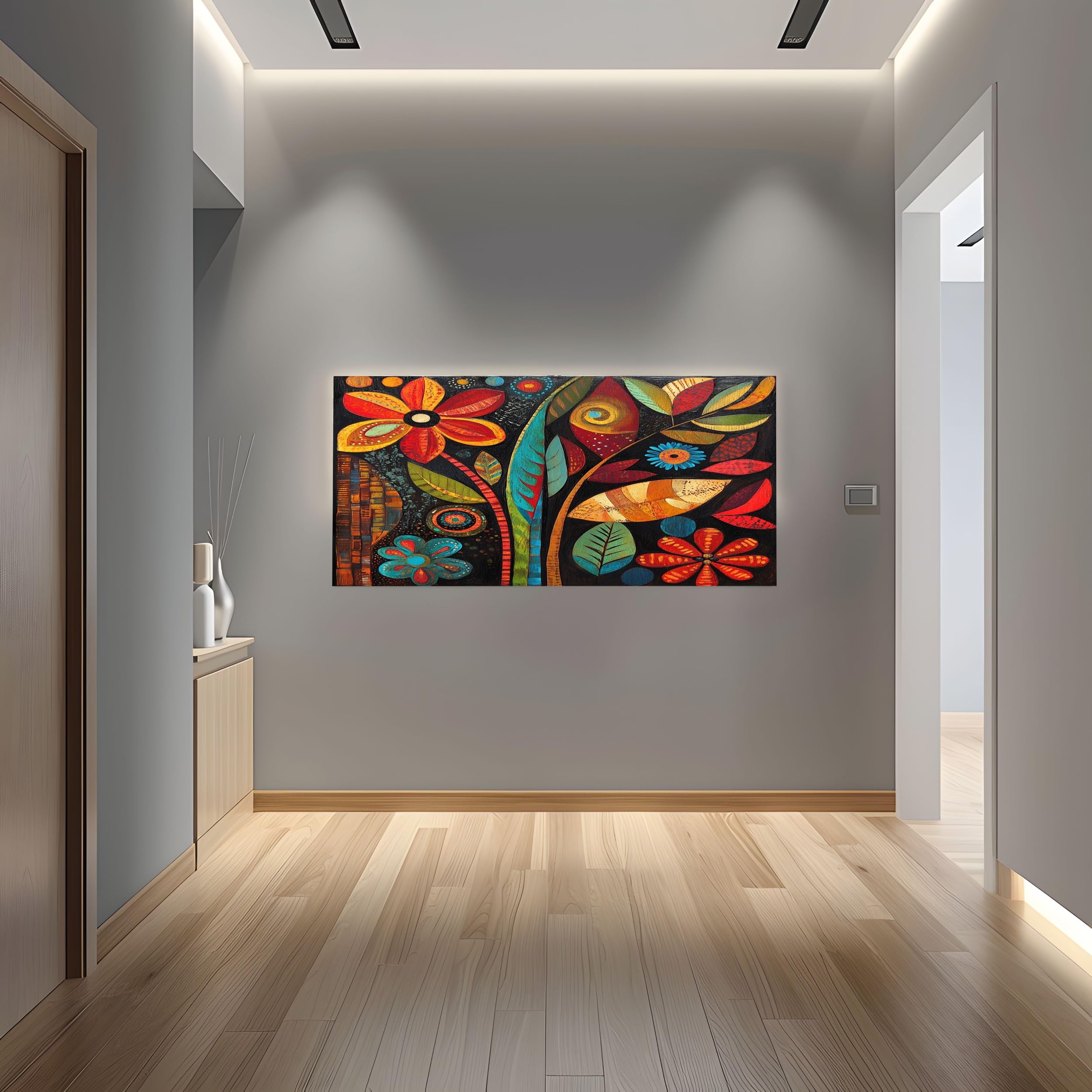 ZORYAN Quadri Moderni Soggiorno Su Tela Fiori Etnici Africani 60x120cm | Rosso Stampe Da Parete Senza Cornice, Quadretti Da Parete, Immagine Per Camera Da Letto