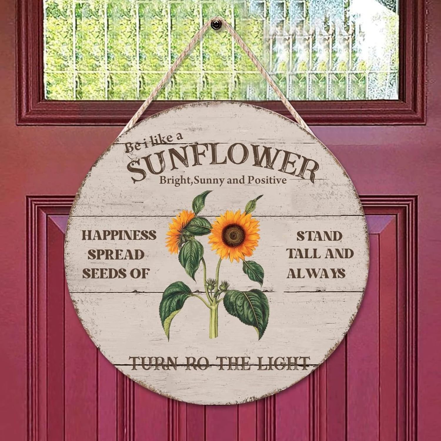 Sunflower Wood Door Sign, Yellow Front Door Sign, 16x16in Flower Wall Hanging Sign Plaque for Outdoor Front Porch Farmhouse Front Door Decor Housewarming Gifts