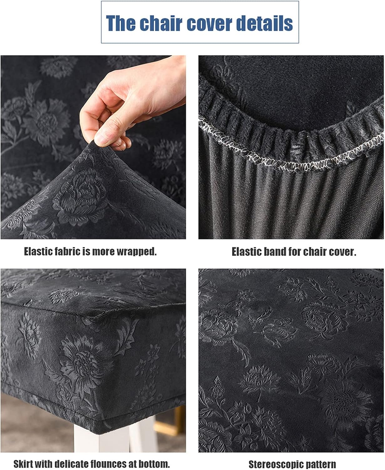 Velvet Dining Chair Covers Stretch Elastic Washable Removable Seat Covers Chairs Protector Slipcovers for Dining Room (Smoky Gray,Set of 2)