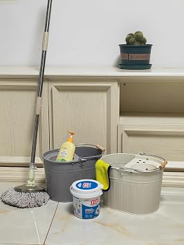 Galvanized Metal Mop Bucket 13L litres Large Industrial Galvanised Reinforced Heavy Duty Thick Metal Mop Bucket for Home Office General Cleaning (Grey)