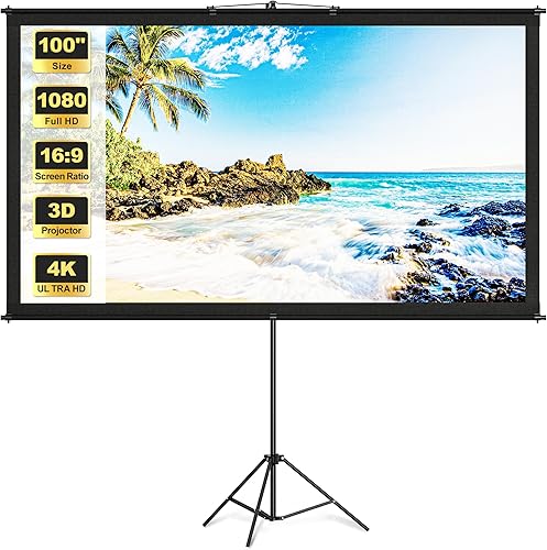 Miniatura 10 de Pantalla de proyector portátil con soporte de trípode, pantalla de cine para interiores y exteriores, pantalla de proyección de 80 pulgadas,