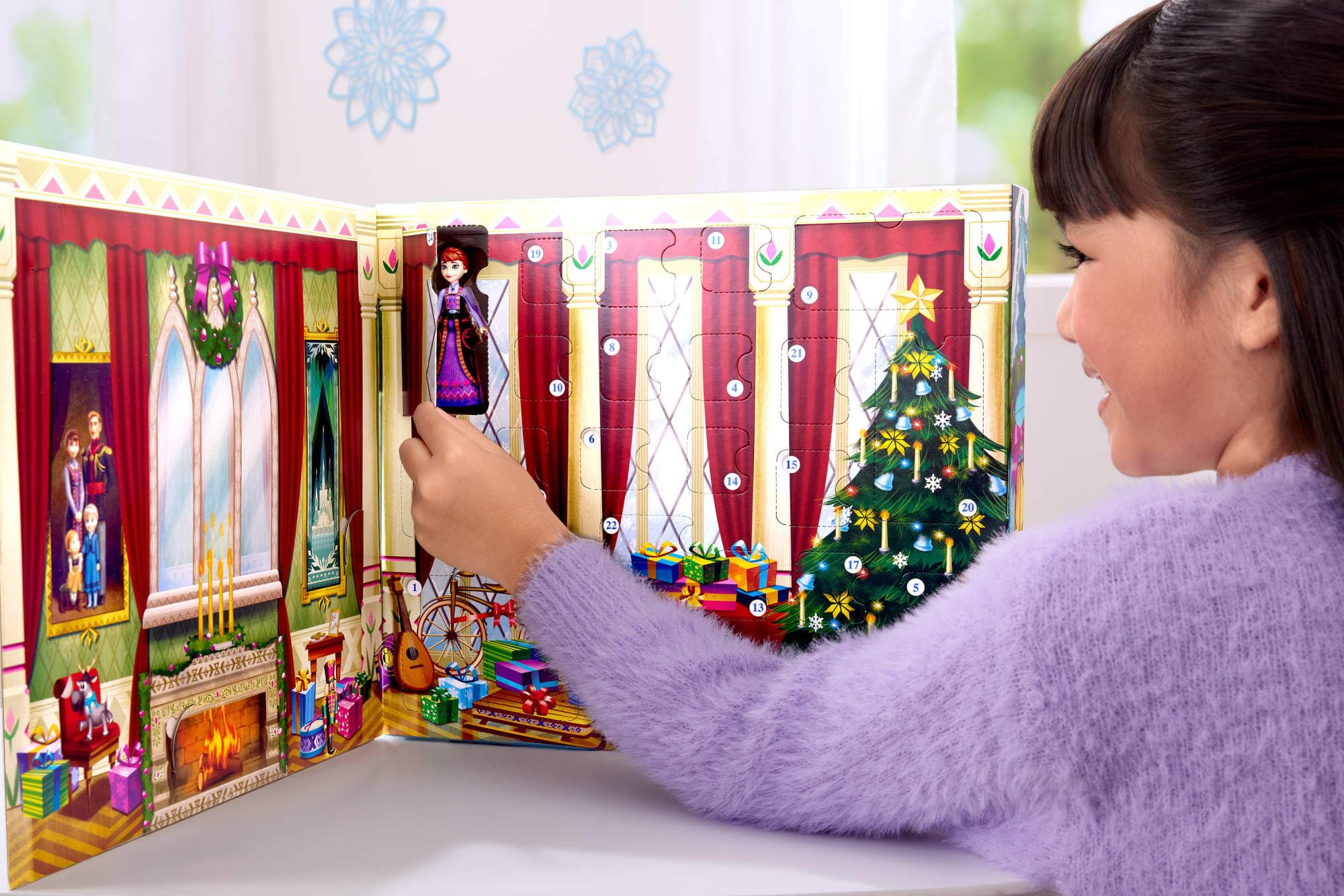 Mattel Disney Frozen - Calendario dell'Avvento 2026, 24 giorni di sorprese ispirate al film, include mini bambole Young Anna ed Elsa, Olaf e tanti accessori, 3+ anni, JLJ06