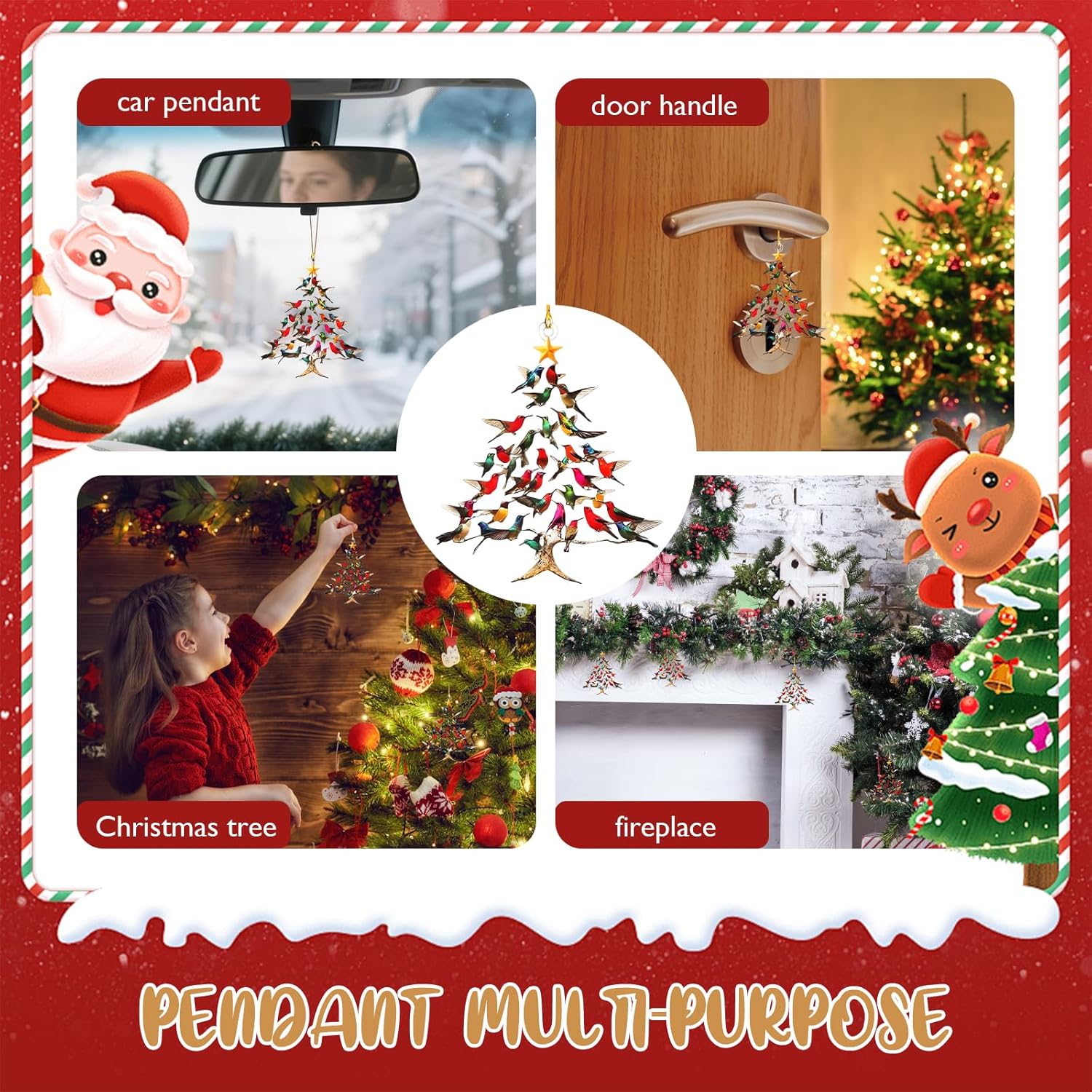 6PCS Hummingbird Christmas 2D Acrylic Ornament, 2025 New Stacked Hummingbird Ornament for Christmas, Upgrade Winter Colorful Stack Hummingbirds Home Decor Ornaments - Image 5