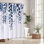 REZAYMRS Rideau de douche feuille bleue avec 12 Crochets, 72''x72'' imperméable Tissu de polyester Rideaux de douche pour salle de bain, Peignes Peées Rideau Hôtel, Lavable en machine, sécheuse rapide