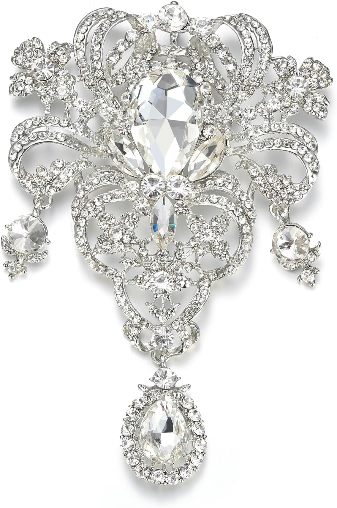 Austrian Crystal Flower Bouquet Tear Drop Pendant Brooch