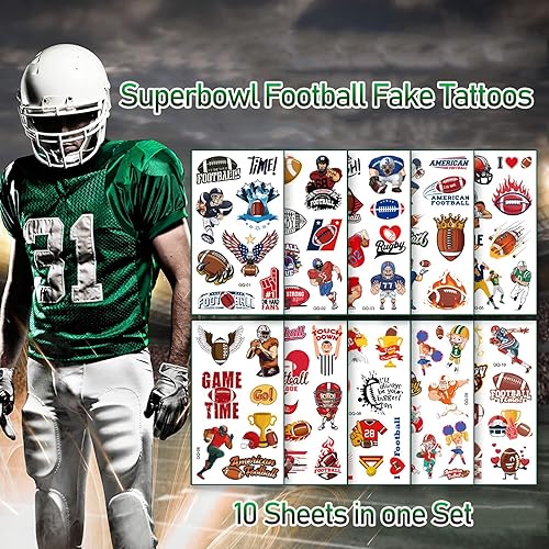 Miniatura 2 de Tatuajes de fútbol del Super Bowl, tatuajes temporales de fútbol americano, tatuajes falsos de fiesta de Super Bowl para niños y adultos, tatuajes