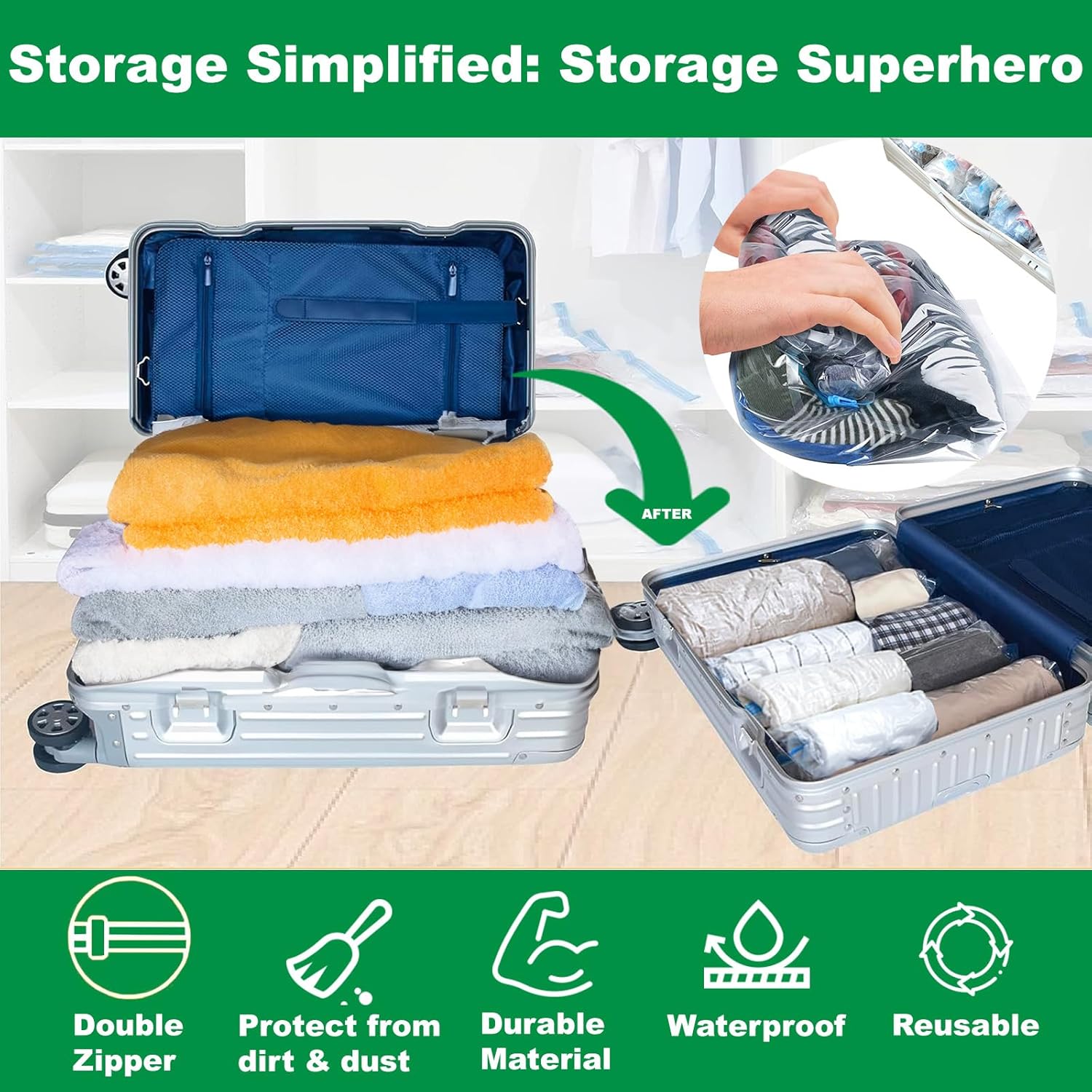 Bomba De Vacio Para Ropa Pack 10 Bolsas De Vacío Para Viaje