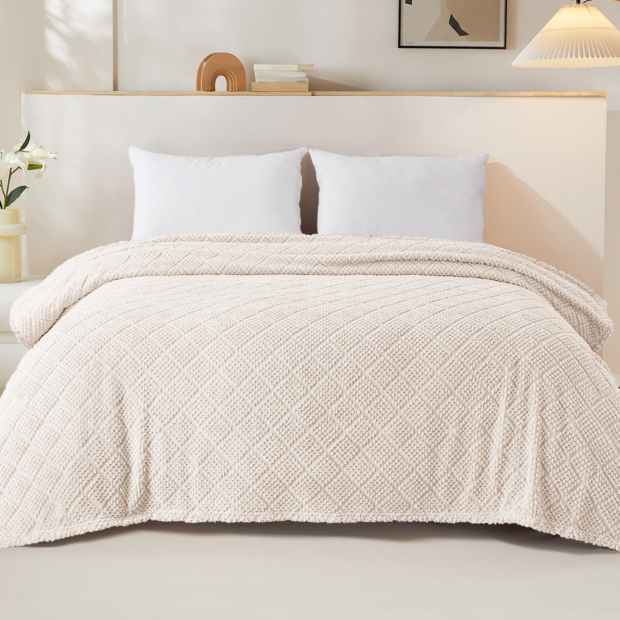 Whale Flotilla Fuzzy Fleece Double Size Blanket for Bed 150x200 CM Soft Fluffy Jacquard Waffle Blankets for All Season Lightweight and Warm